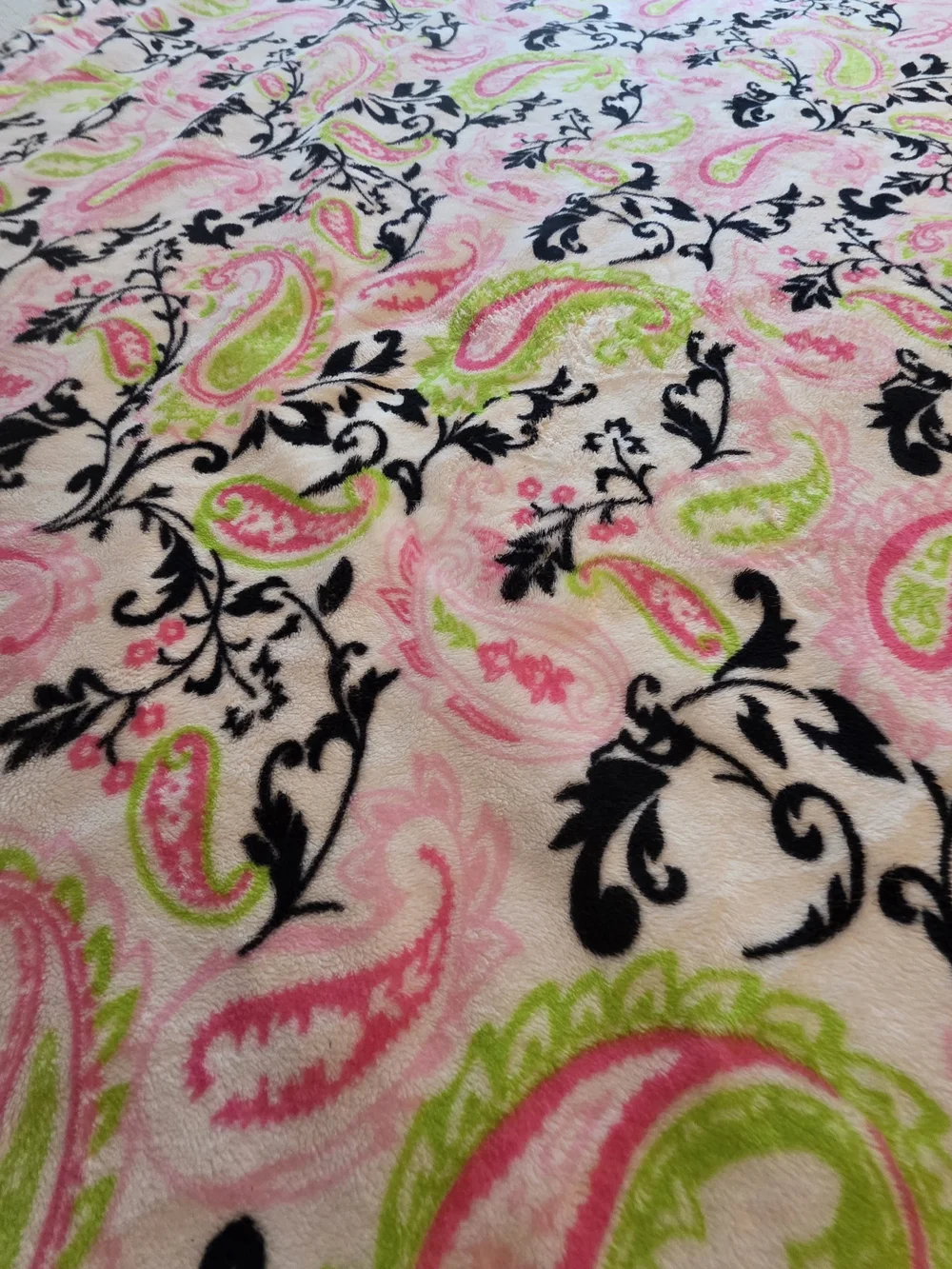 Pink Green Black Paisley Floral Fleece Throw Blanket